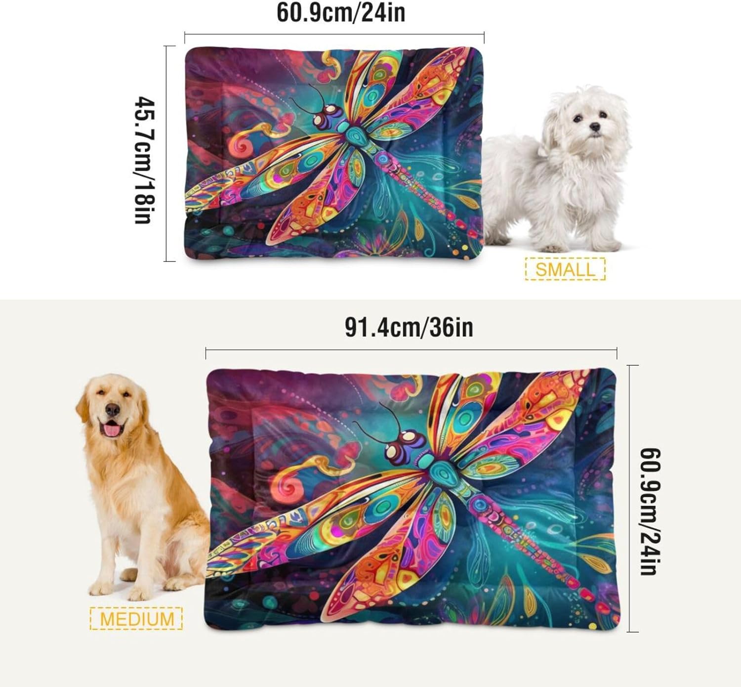 review Colorful-Dragonfly-Print Warm Dog Bed Mat, Dog Crate Pad for Small Dogs, Machine Washable Portable and Soft Pet Bed Mat, Anti-Slip 24 x 18 inch