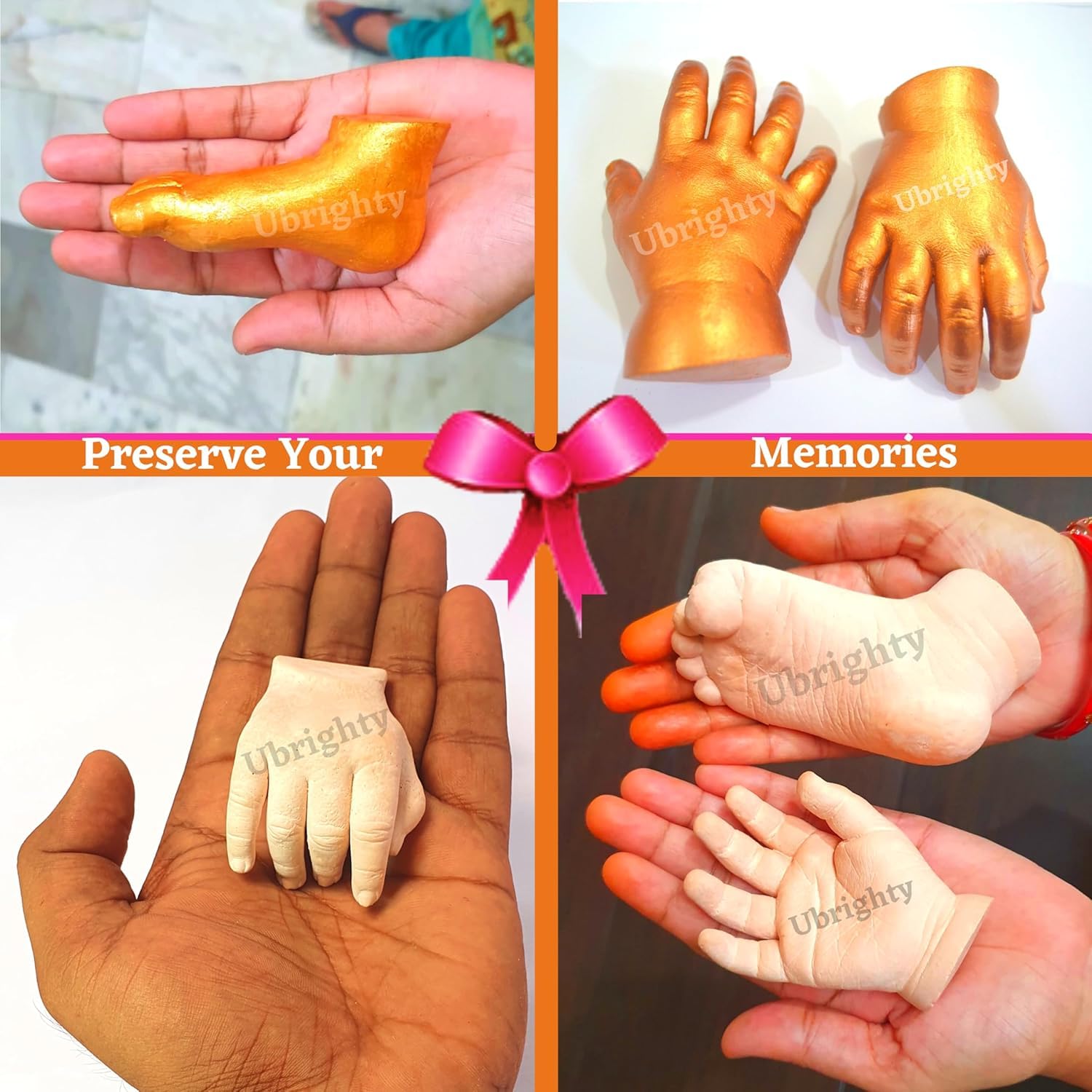 Ubrighty Hand Foot Casting kit for Baby | 3D Casting Kit, Hand Print and Foot Print, Molding Powder Clay Moulding Material (4 CASTINGS up to 9 Month Baby) 1