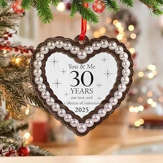 30th Anniversary Ornament 2025, Heart Shaped Wooden 2 Layer Decoration with “You & Me One Love and a Lifetime of Memories” Quote, Romantic Keepsake Gift for Couples, Parents, Husband and Wife