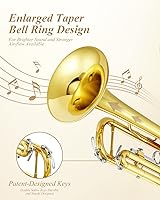 Vista 2 de Eastar ETR-390 Trompeta plana estándar B para principiantes intermedios, instrumento de trompeta mejorado avanzado con estuche rígido, kit