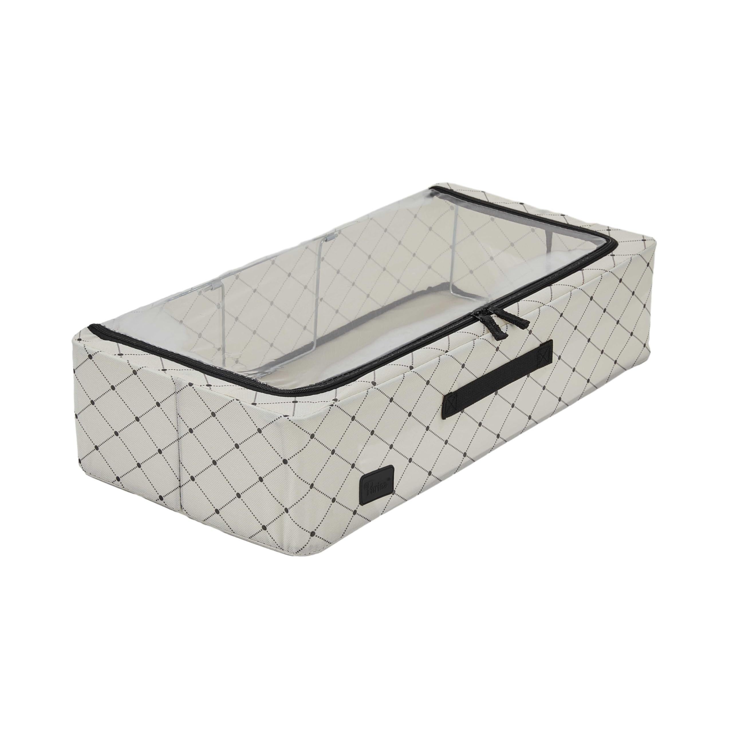 Periea 'Casey' Underbed Storage Boxes with Lids - Foldable, Stackable, and Space-Saving Organiser to Keep Your Space Tidy and Clutter-Free - Black Dot - Medium