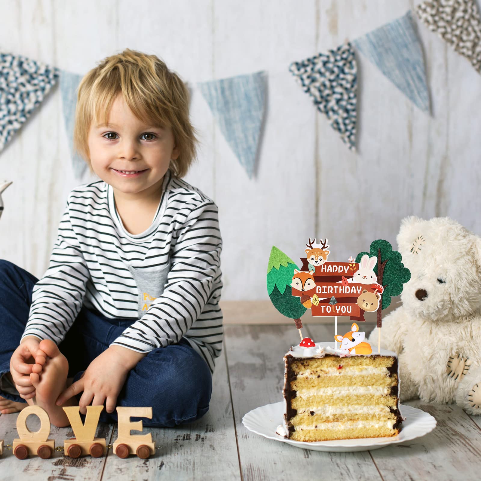 Woodland Cake Topper (set of 2), Ceramic Bear Figurine, Birthday Cake