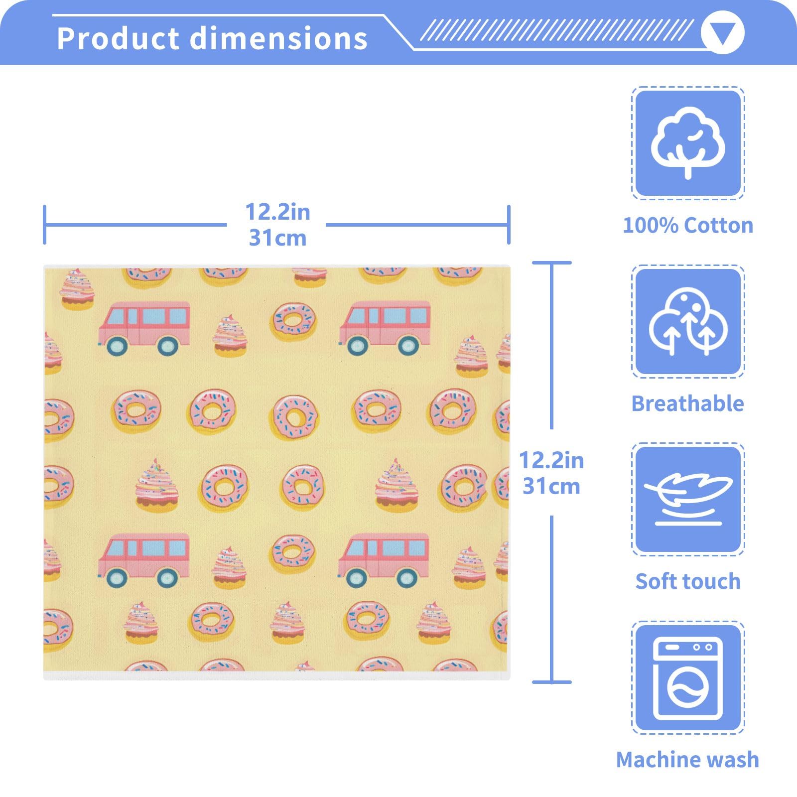 ALAZA Wash Cloth Set 100% Cotton Fingertip Towels Face Cloths Sets Donut Dessert Cart Highly Absorbent Soft Feel Set of 2