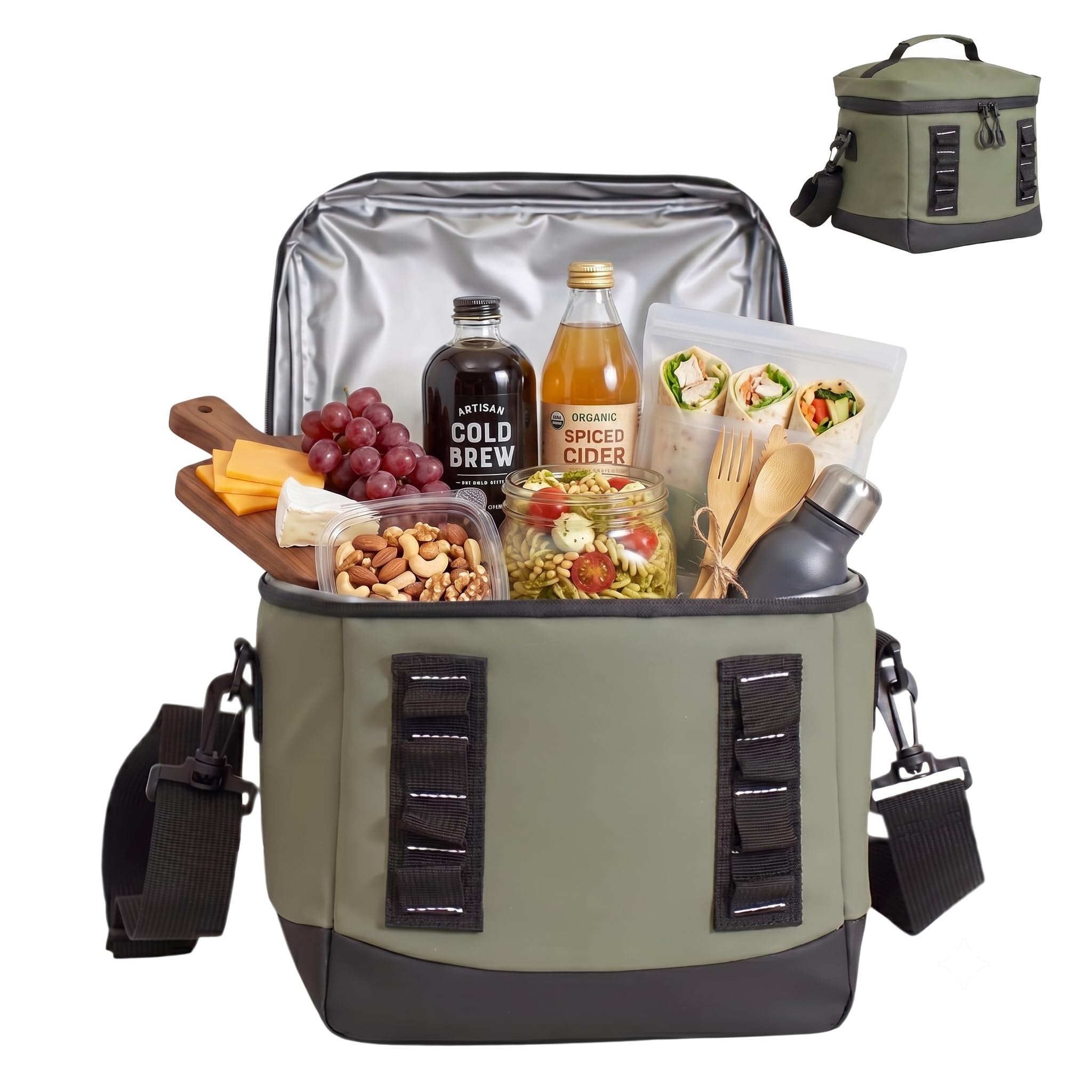 SiXsigma Sports Cooler Backpack Insulated Lunch Bag - Durable Leakproof & Water Resistant Design for Work, Travel, Picnic & Beach Use with Multiple Pockets & Bottle Storage (Khaki - 8L)