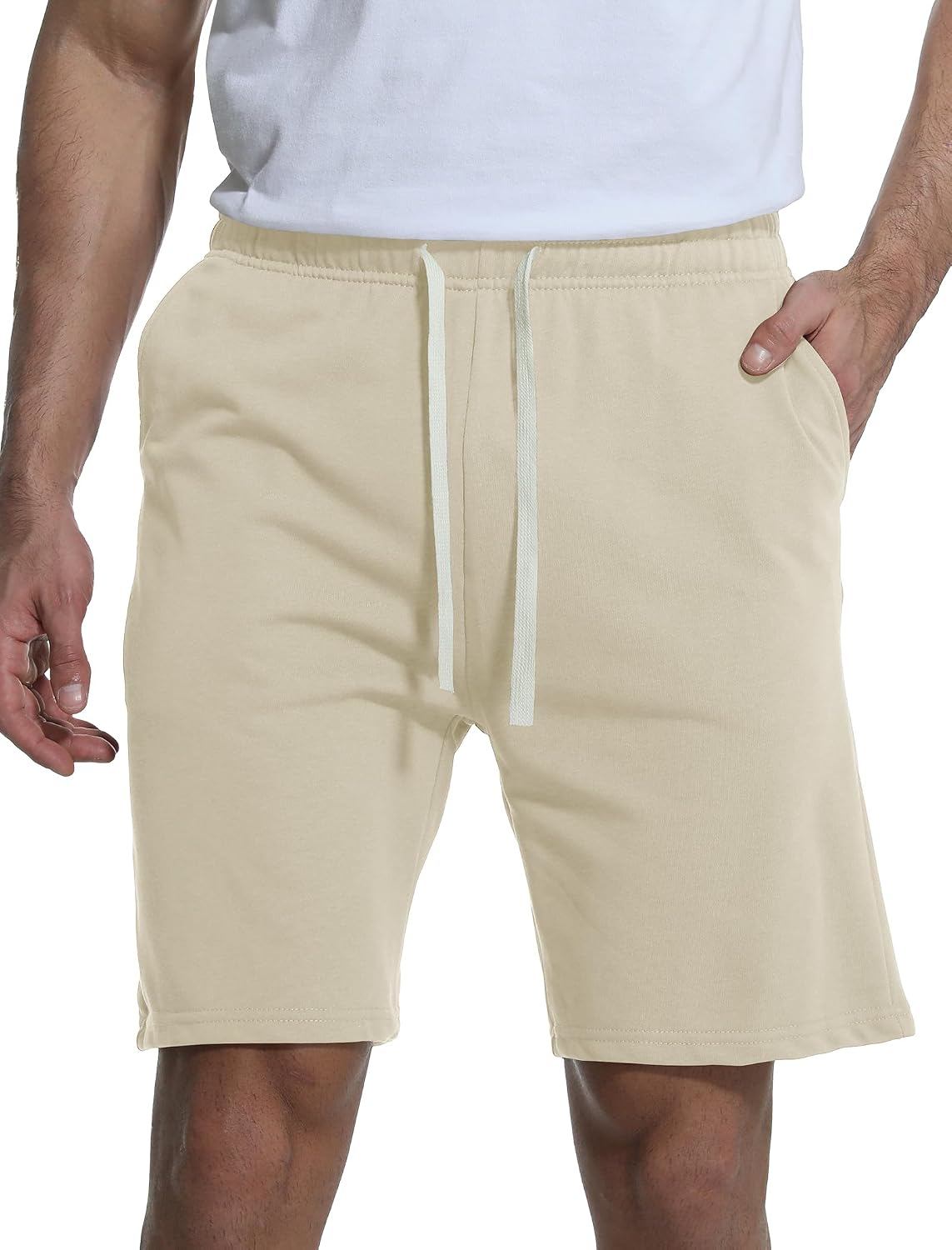 Men's Sweat Shorts 7 Inch Inseam Cotton Summer Beach Shorts Elastic Waist Casual Workout Athletic Shorts