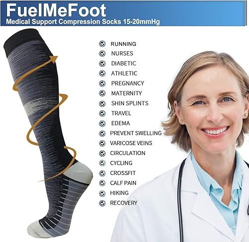 Miniatura 75 de FuelMeFoot - Paquete de 3 calcetines de compresión de color cobre, calcetines de compresión para mejorar la circulación, para mujeres y hombres, 00