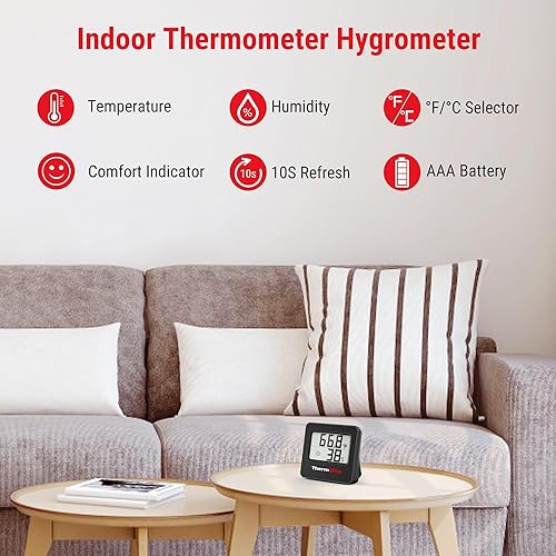 Vista 11 de ThermoPro TP357 - Termómetro higrómetro digital para interiores de 260 pies, termómetro Bluetooth medidor de humedad con aplicación inteligente