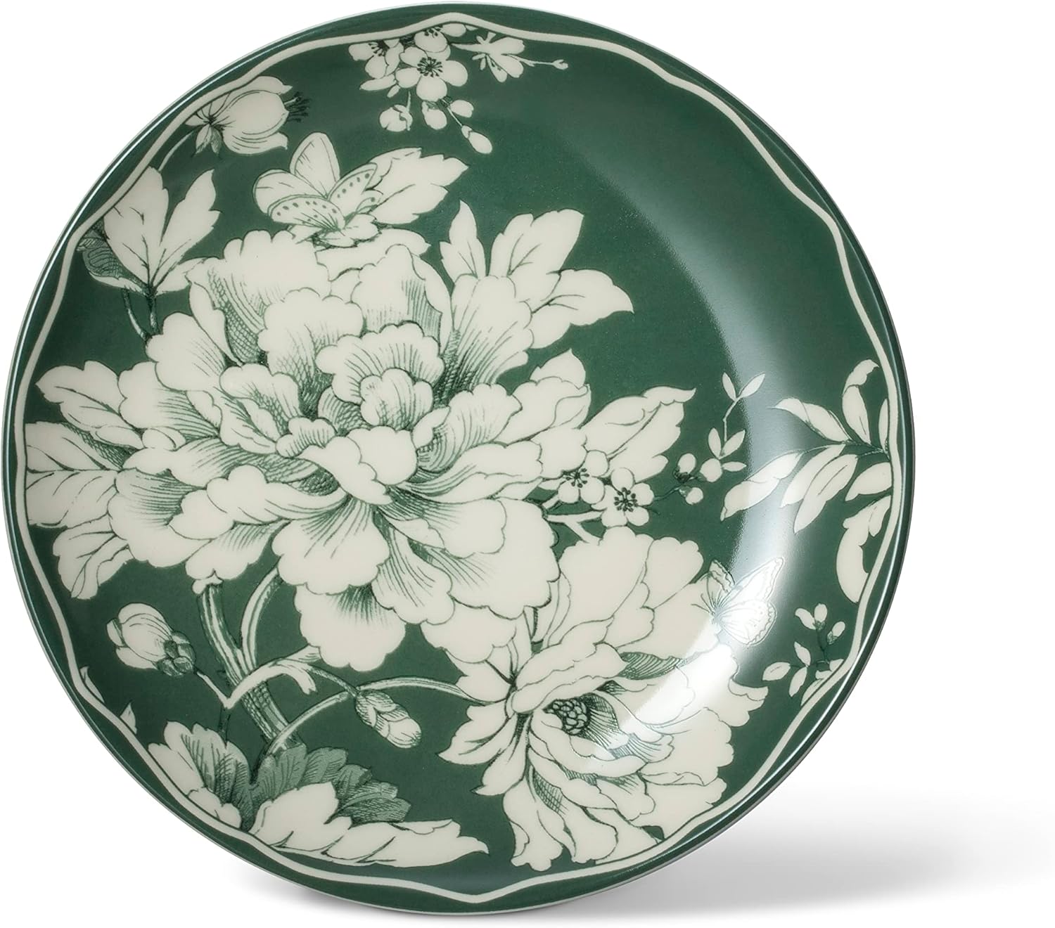 222 Fifth 12-Piece Porcelain Dinnerware Set for 4, White & Sage Green Plates and Bowls Set, Glossy Ceramic Dish Set with Detailed Floral Design, Microwave & Dishwasher Safe Dishes for Dining, Brittany - Image 7