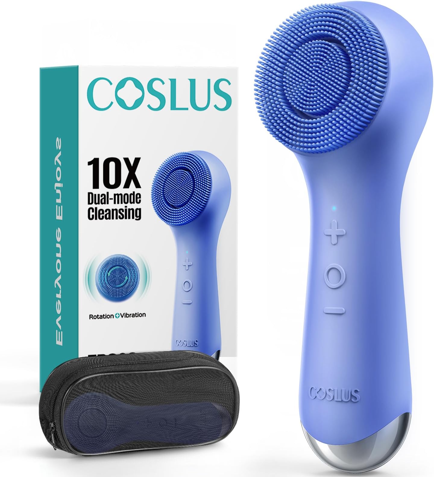 COSLUS FBS03 Face Scrubber Facial Cleansing Brush: 2 in 1 Spin and Vibration Patented, Silicone Electric Exfoliator Scrubber with Automatic Foaming, Waterproof Face Cleanser Brush for Men and Women