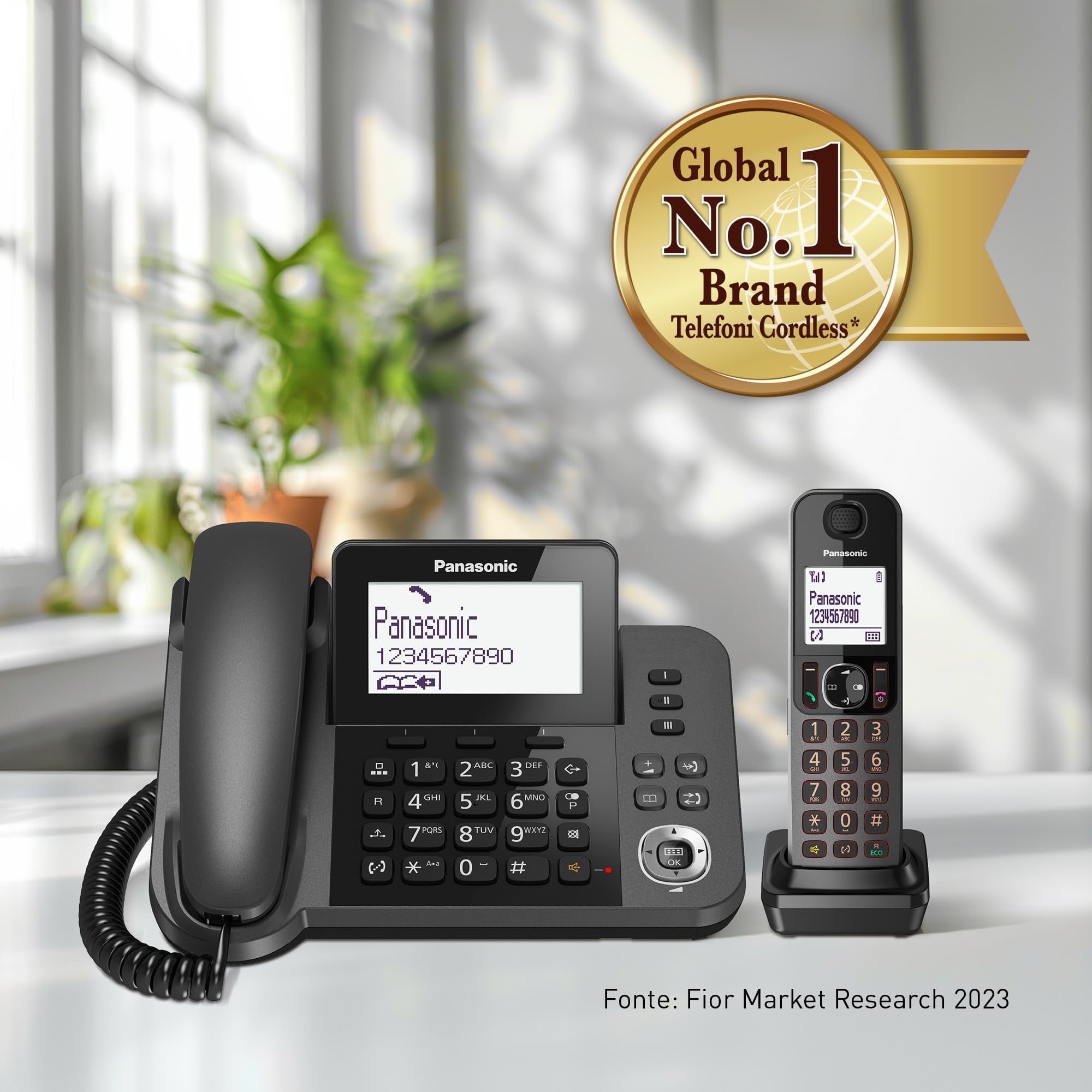 Panasonic KX-TGF310EXM Telefono Digitale Cordless/con Filo, Base e Ricevitore Singolo, Vivavoce, Display LCD Inclinabile, Blocco Chiamate Indesiderate, Alimentazione di Emergenza, Sicurezza DECT, Nero
