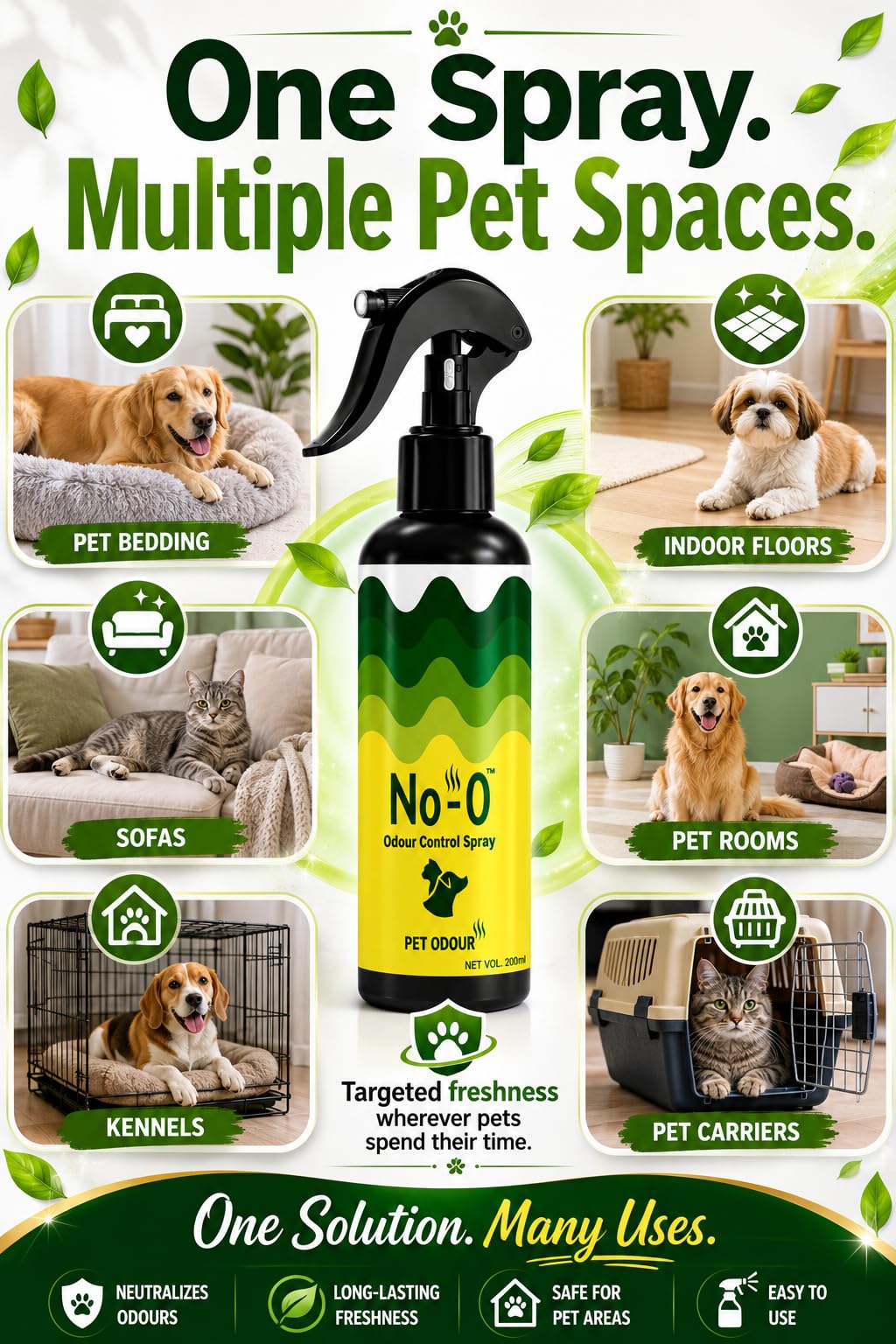 VetSafe No-O Odour Control Spray Pet Area Freshener Pet Odour Eliminator Urine And Bad Smell Remover(500 Ml, Refill Pack) 1