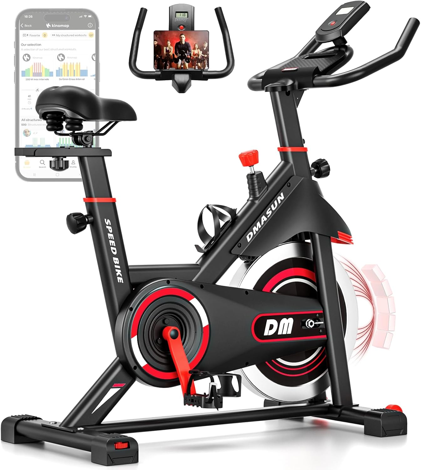 DMASUN Exercise Bike, Silent Magnetic Resistance Stationary Bike for Home with App Compatible, 330 LBS Capacity, Indoor Bike with Comfortable Seat Cushion, Digital Display