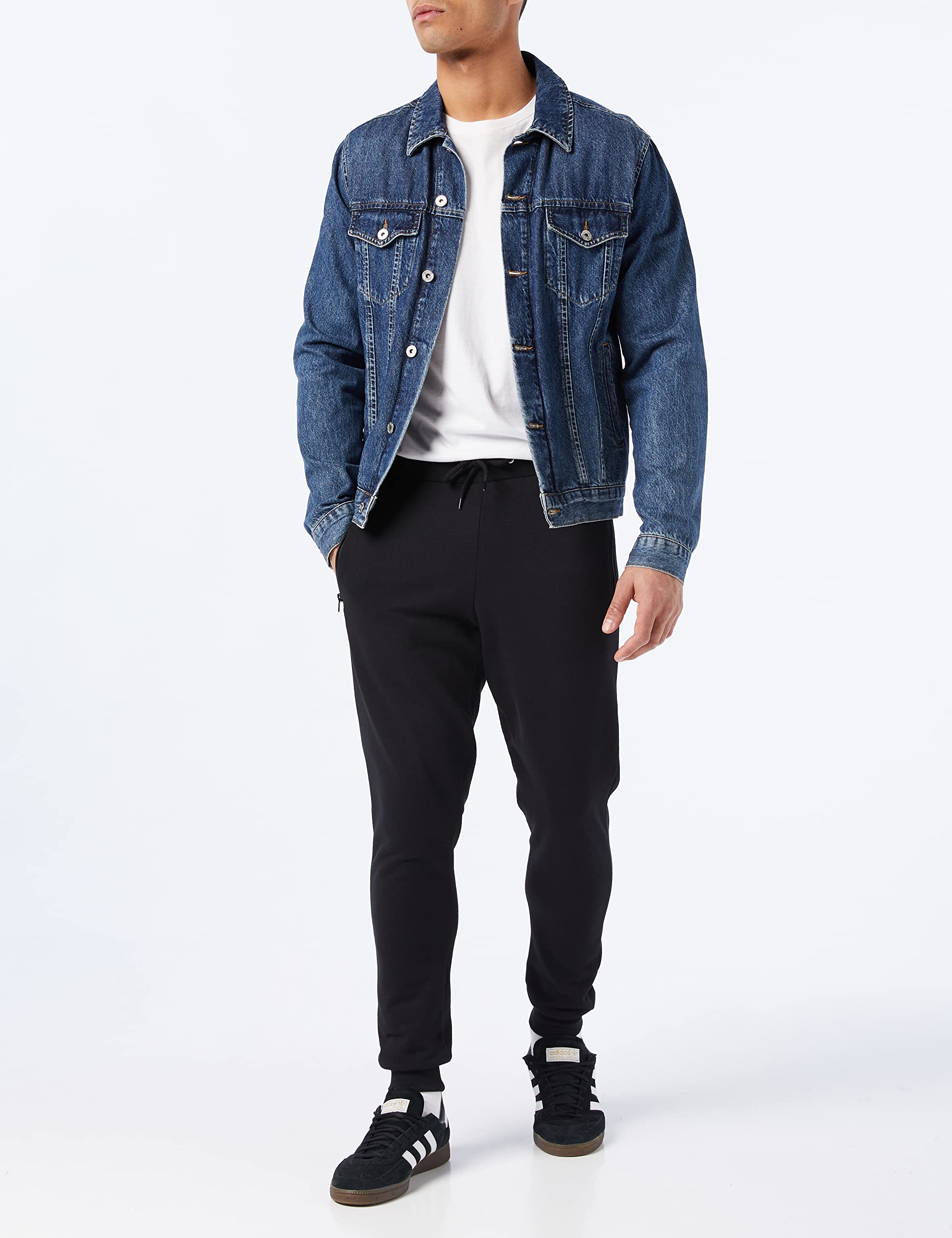 FM London, Slim Fit, spodnie do biegania dla mężczyzn, z kieszeniami na zamek błyskawiczny, idealne na co dzień i do uprawiania sportu, wygodne, miękkie., czarny, S