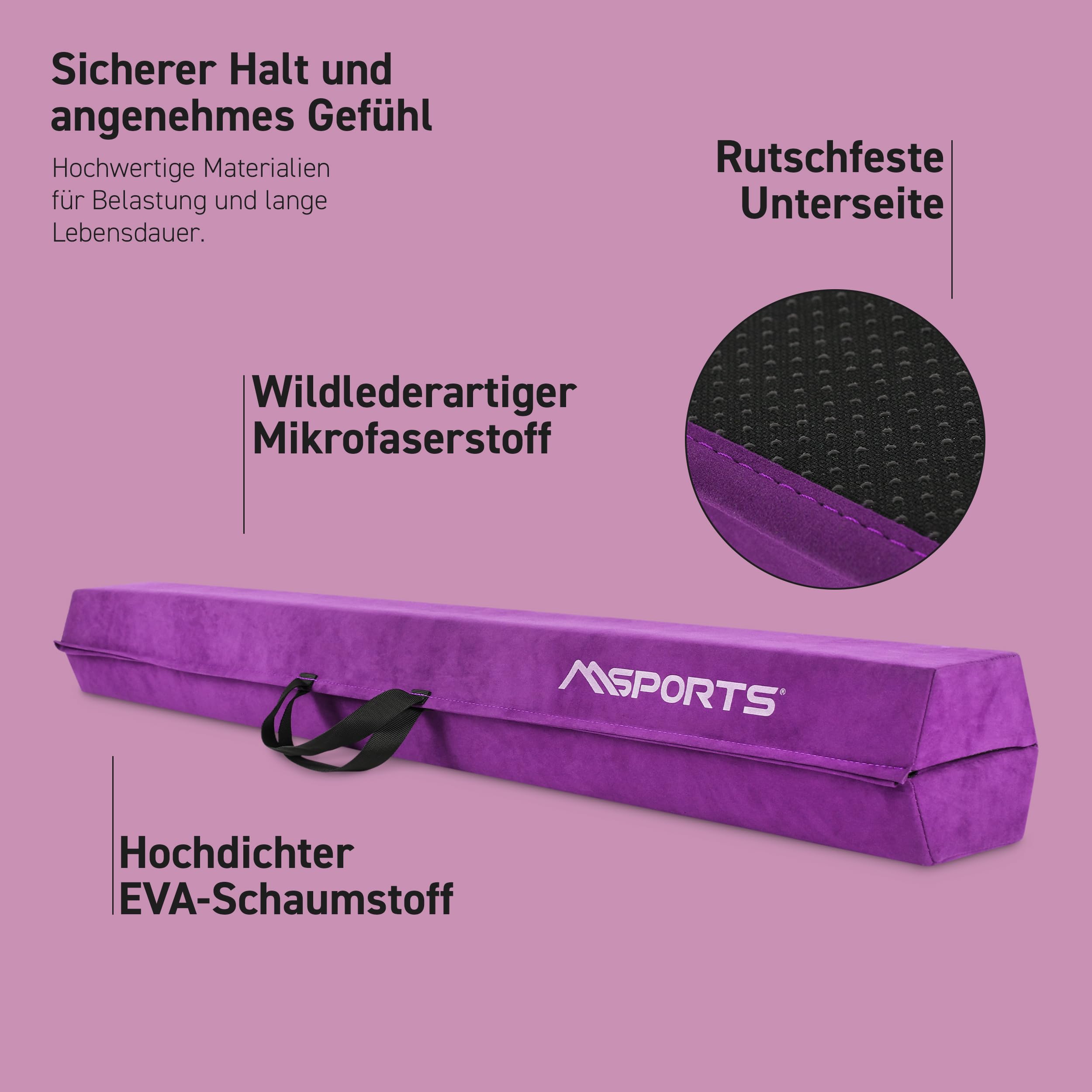 MSPORTS Schwebebalken Premium faltbar 15 × 6 cm – 240 / 270 / 300 cm Balance-Beam aus EVA, Klappbar & Rutschfest – Gymnastik- & Turnbalken für Kinder & Erwachsene – 5 Farben