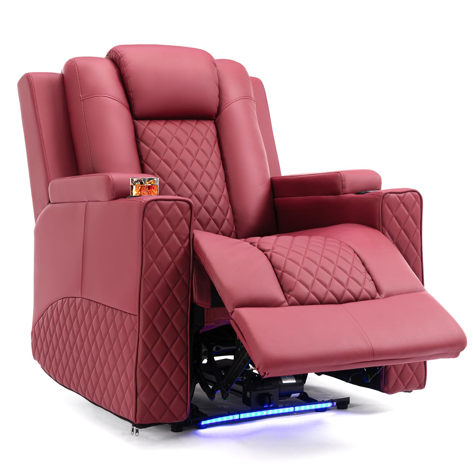 COMHOMA Fauteuil de relaxation avec fonction allongée, fauteuil de relaxation, avec LED, réglable électrique, jusqu'à 150 kg, avec fonction massage, salon, chambre à coucher, home cinéma, rouge