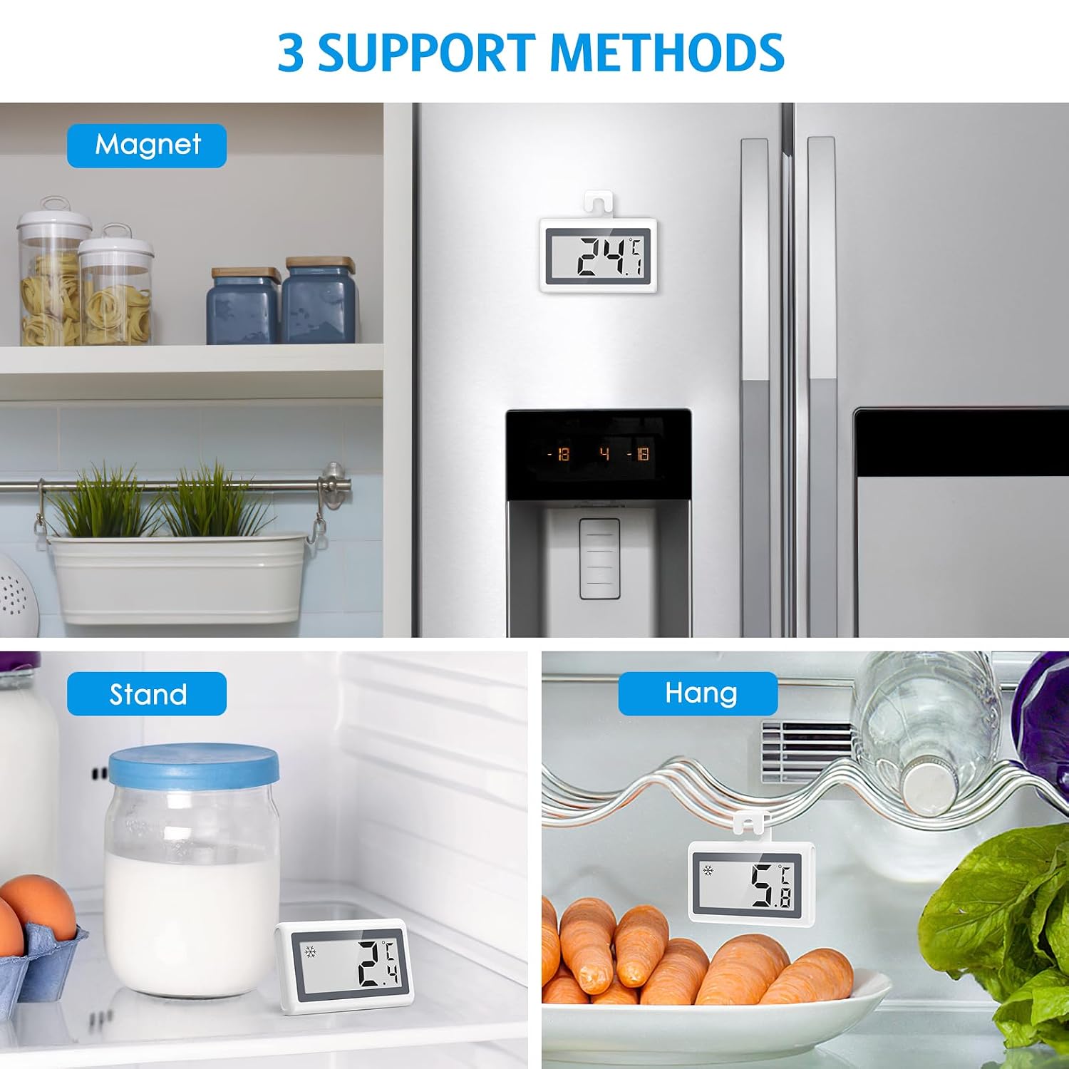 Digital Refrigerator Thermometer, AMIR Upgraded Freezer Thermometer, LCD Display & Magnetic Back for Refrigerator, 2 Pack Fridge Thermometer for Home, Kitchen