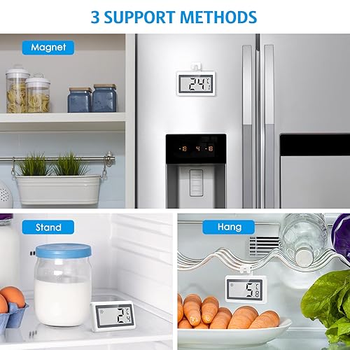 Vista 4 de AMIR - Termómetro digital para refrigerador, termómetro de congelador mejorado, pantalla LCD y parte trasera magnética para refrigerador, paquete