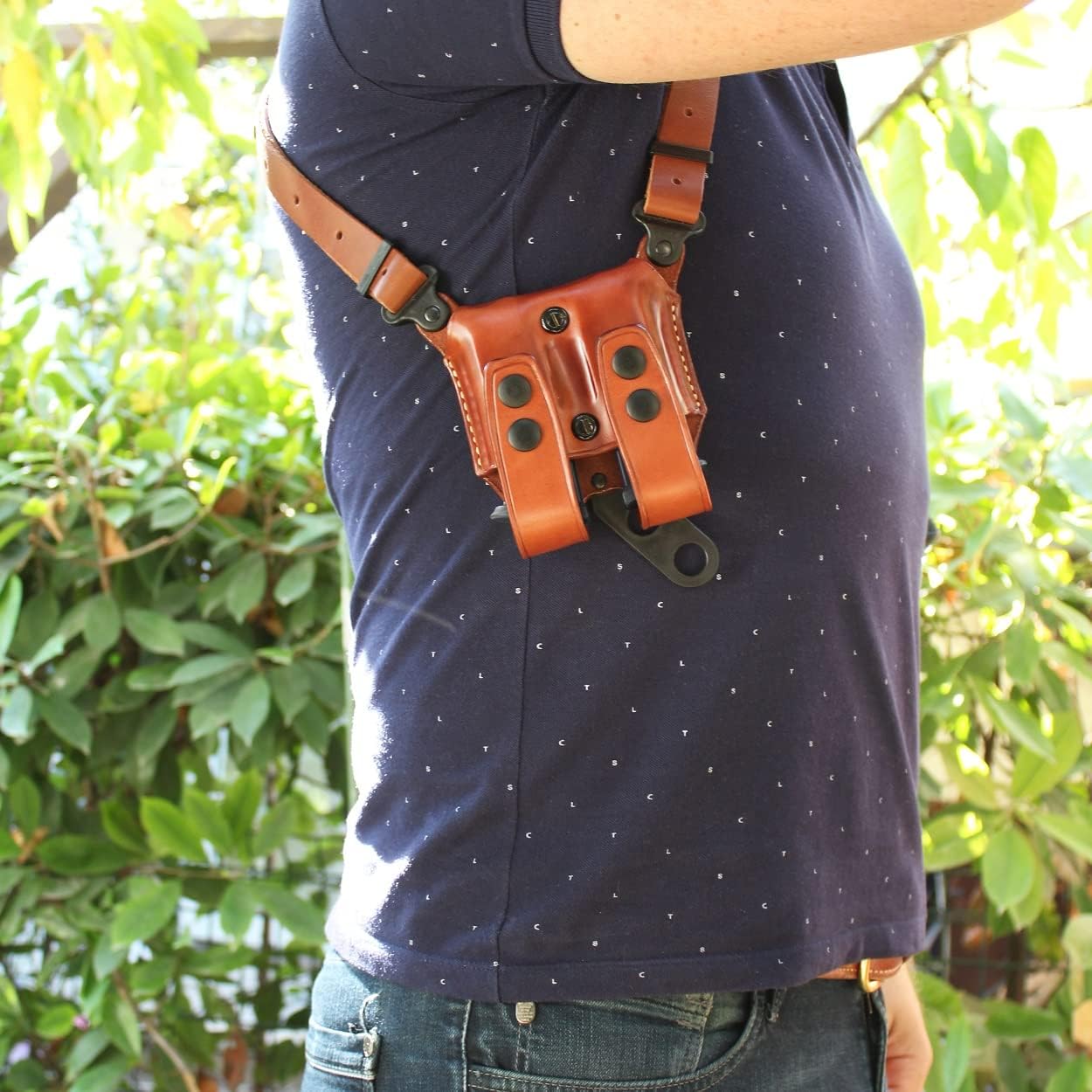 Masc Premium Leather Horizontal Shoulder Holster System with Double Magazine Carrier Fits, G43X MOS Subcompact 3.41-inch Right Hand Draw, Brown Color #1491#