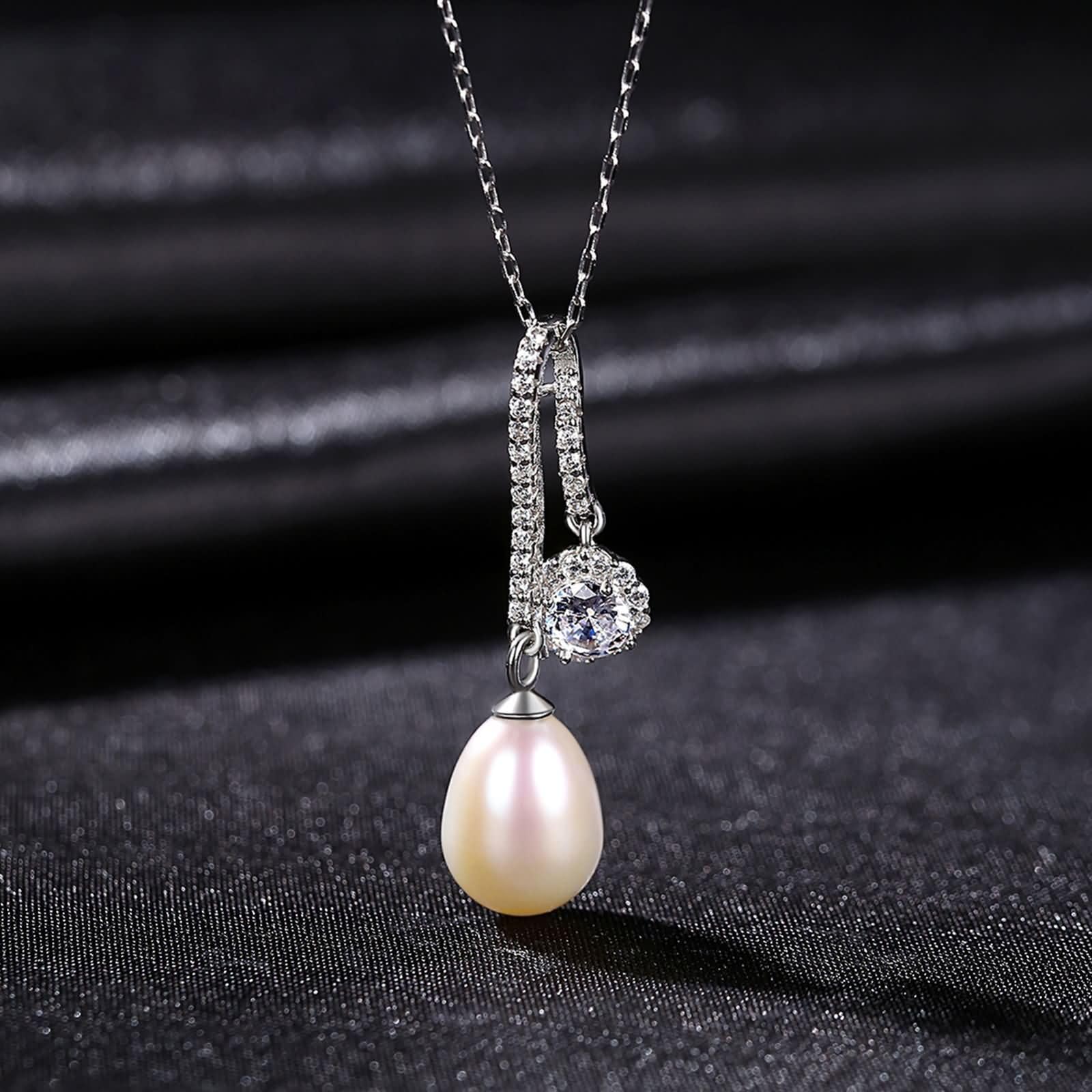 Donna Collana Catenina Bianco,Collana Argento Sterling 925 con Ciondoli Perla con Zirconia Cubica Donna Catena Collana Bianco