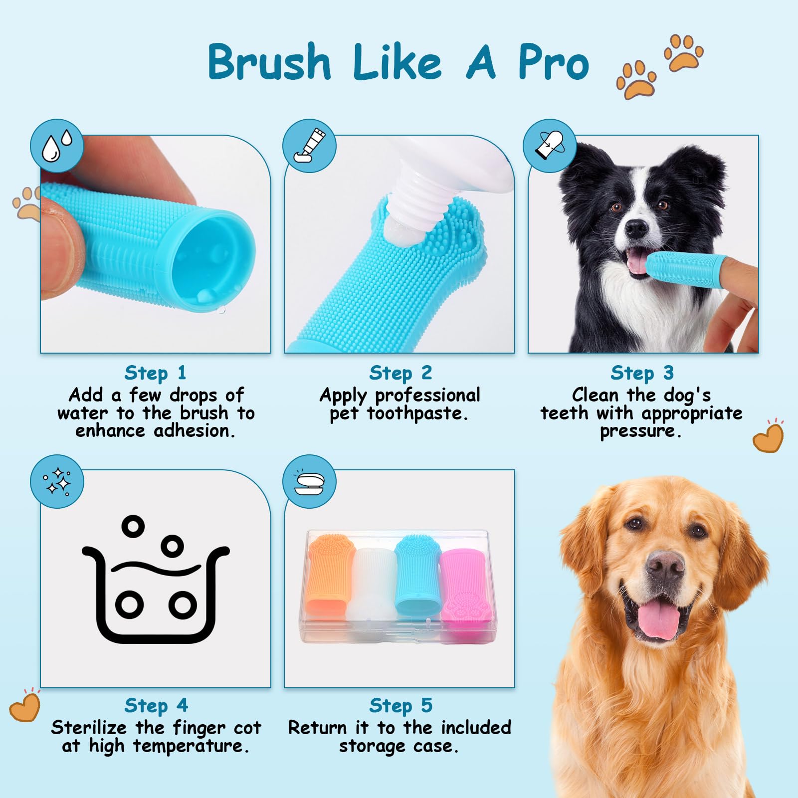 Caxlis 4-Pack Silicone Dog Finger Toothbrush, 360&deg; Dog Tooth Brushing Kit, High-Efficiency Teeth Cleaning, Pet-Friendly Finger Toothbrush, Complimentary Travel Case - image 5