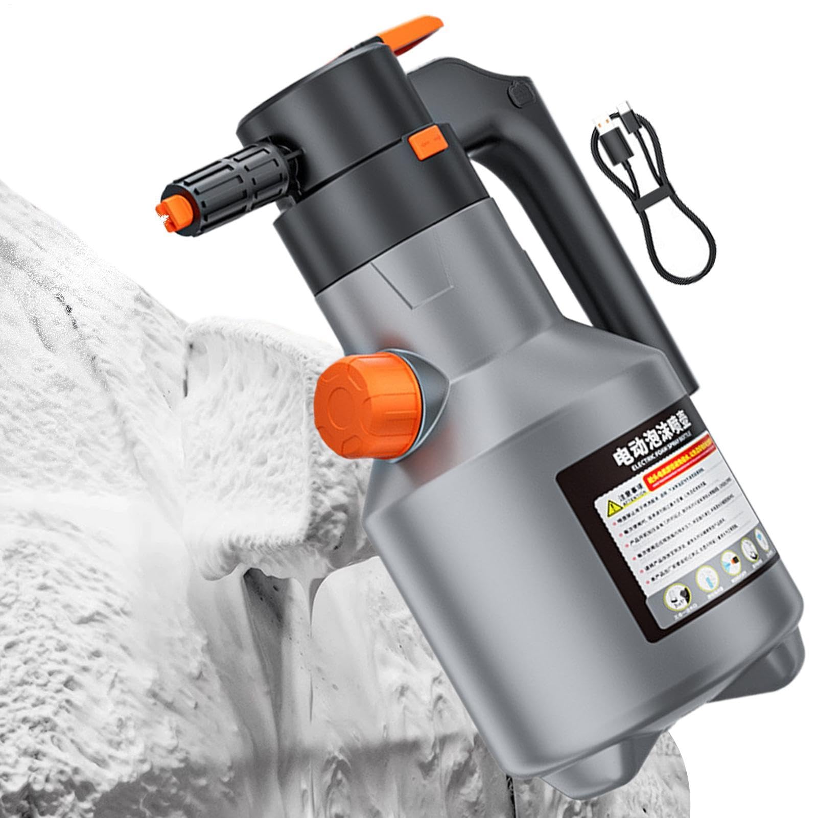 Akku-Schaumsprüher 2 L Wiederaufladbar mit langem Griff | Elektrische Sprühflasche – Auto-Sprühgerät Für Zuhause Auto Küche Innenbereich Außenbereich Garten Terrasse Reinigung