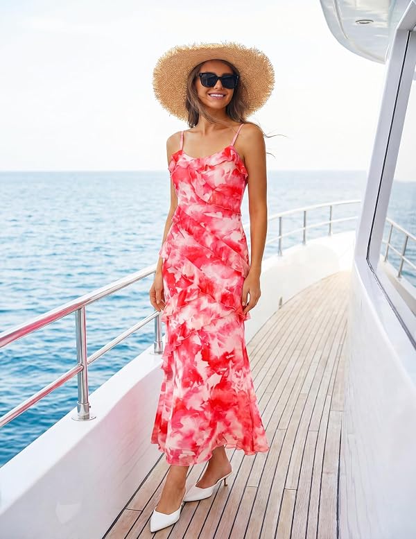 MEROKEETY Summer Floral Wedding Guest Maxi Dress Women 2026, Pink, M by MEROKEETY - Used condition - Image 3
