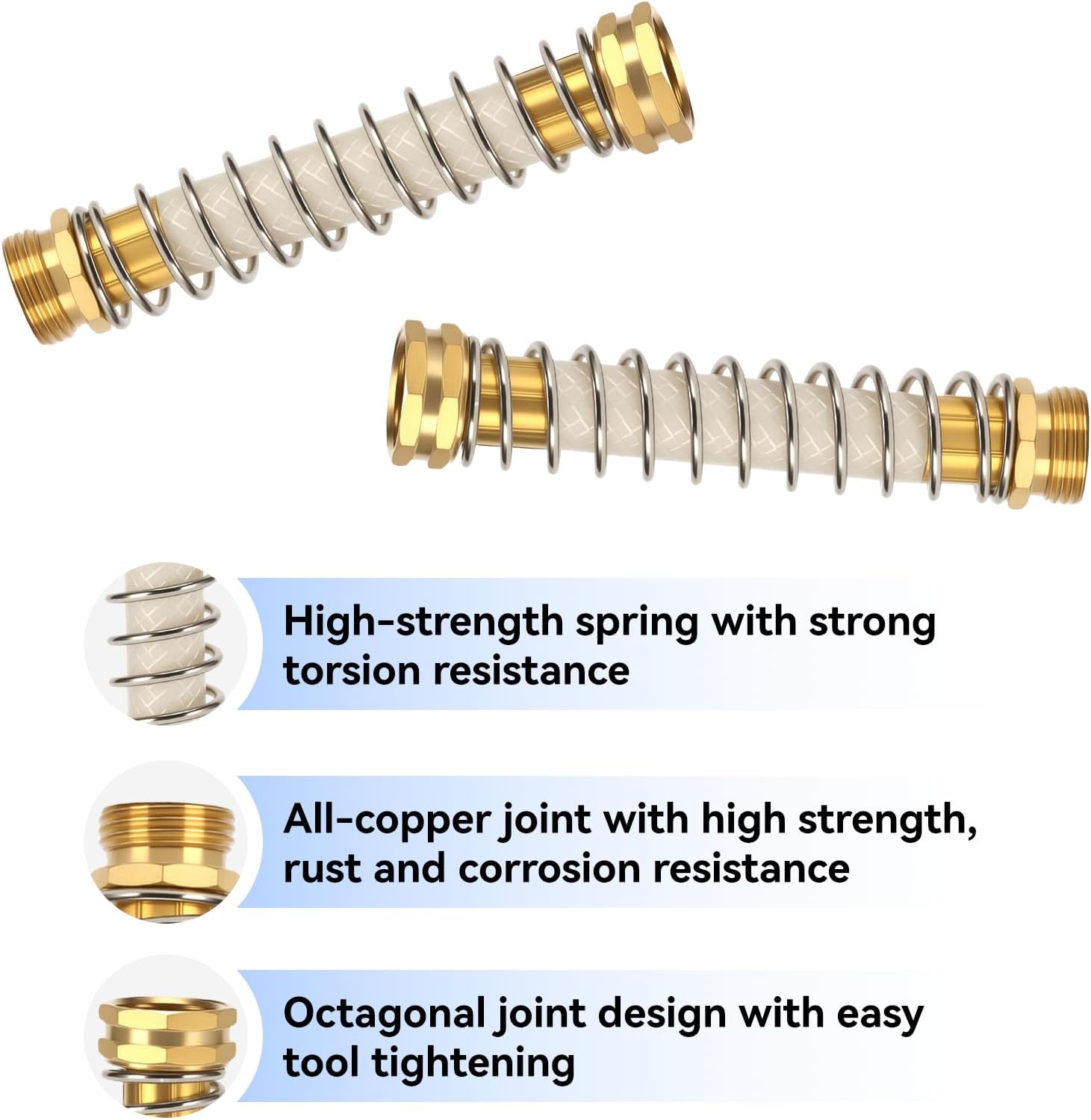 Solimeta 3-Way Heavy Duty Garden Hose Splitter with 3 Anti-Kink Hose Protectors, 3/4" Faucet Connector with 3 Individual Shut-Off Valves, Solid Brass Construction, Chrome Plated