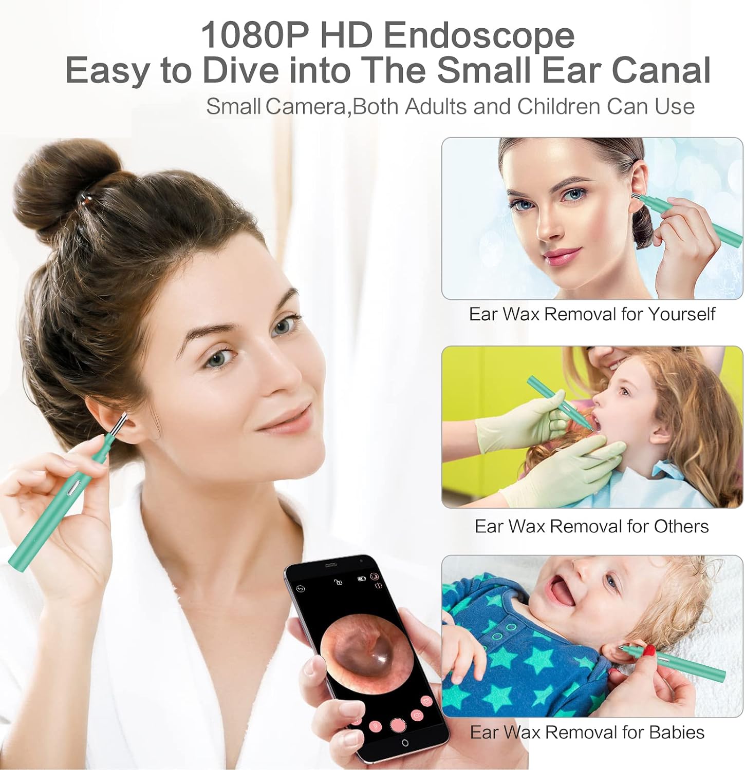 Sanvaree Ear Wax Removal with Camera, Earwax Remover Tool, Ear Cleaner Endoscope, 1080P Wireless Ear Scope Otoscope with 6 LED Lights, Ear Cleaning Kit for iPhone Android Phone Adult Kid Baby