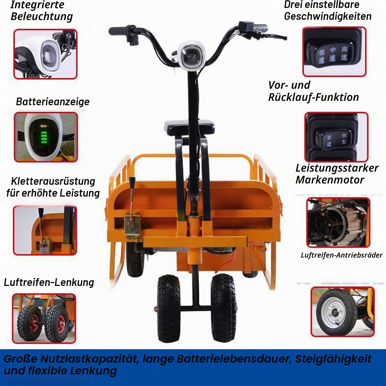 Elektro Pritschenwagen Tragbar Langlebig Transportwagen Klappbar 600kg Rollwagen Mit Lenkbarer Luftbereifung Plattformwagen Transporthilfe Handwagen,04