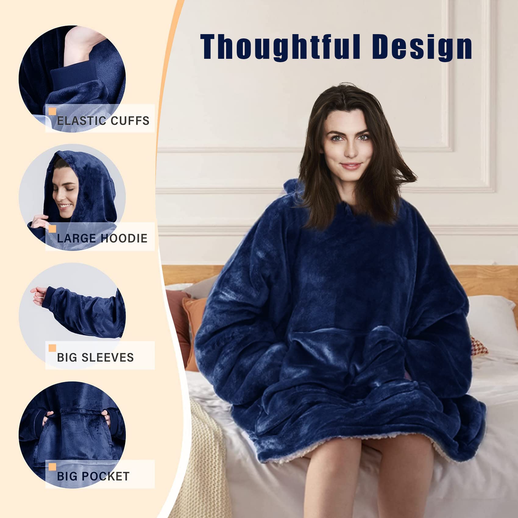 TTCOTOKE Sweat à Capuche Couverture Oversize Sherpa Épaisse - Hoodie Géant Chaud Avec Poches Homme Femme Enfant