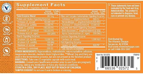 Miniatura 2 de The Vitamin Shoppe Digest Extra - Enzimas digestivas para grasas, carbohidratos y proteínas, incluyendo una ayuda digestiva para gluten y lácteos -