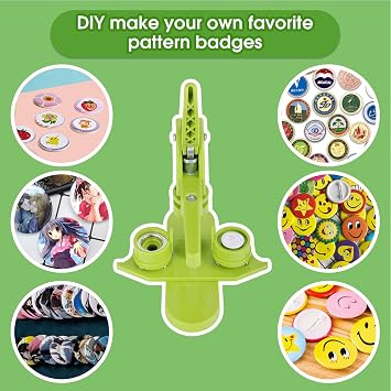 Button Maker Machine, 25mm DIY Pin Badge Maker Custom Badge Press Kit with 100pcs Button Parts+Cutter for Craft Gifts Pin Maker, Green