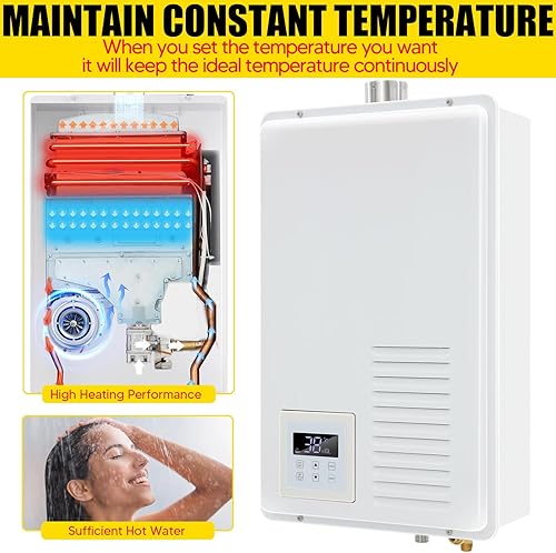 Vista 19 de Calentador de agua de propano sin tanque, 5.26 GPM 20L, calentador de agua caliente instantáneo de gas portátil para exteriores, con pantalla Negro