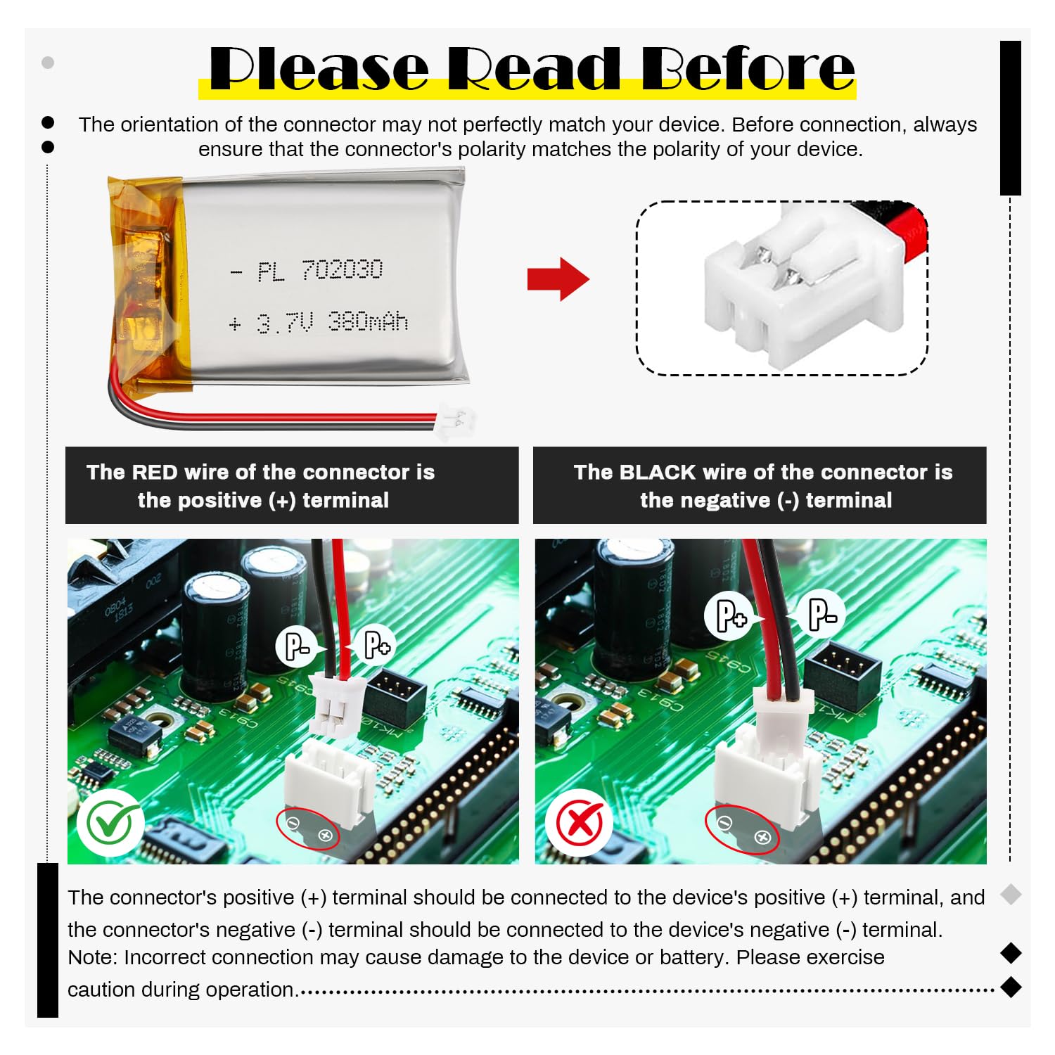 Batería LiPo 3.7V 380mAh 702030 - Batería de polímero de Litio Recargable con Placa de protección y Conector Micro JST 1.25 para Dispositivos electrónicos — view 5