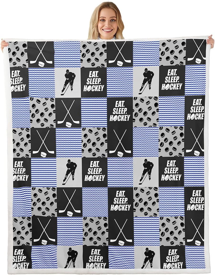 Blue Ice Hockey Throw Blanket Baby 30″X40″ Eat Sleep Hockey Bed Blanket For Boys Kids Teen Winter Sports Sherpa Blanket Patchwork Geometric Checkered Hockey Pucks Player Fleece Blanket Black Grey Blue Ice Hockey Throw Blanket Baby 30″X40″ Eat Sleep Hockey Bed Blanket For Boys Kids Teen Winter Sports Sherpa Blanket Patchwork Geometric Checkered Hockey Pucks Player Fleece Blanket Black Grey