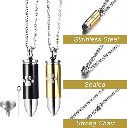 Miniatura 4 de 2PCS Cremation Jewelry for Ashes for Pet Dog Cat Paw Print Pendant Urn Necklace for Ashes for Men Stainless Steel Memorial Necklace Cremation