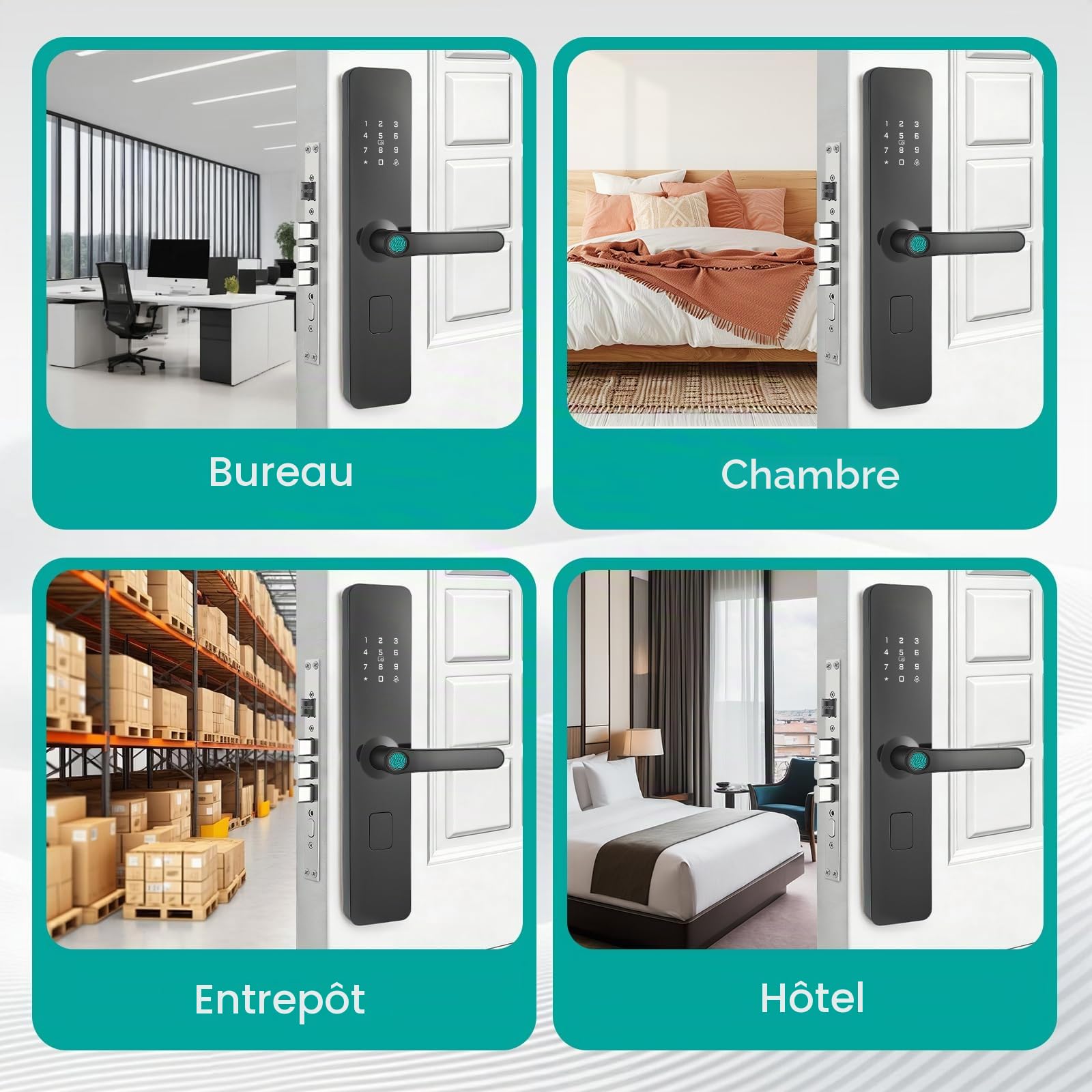 Serrure de Porte Empreinte Digitale, Serrure Connectée Électronique avec 6 Modes, Cylindre Classe C, APP Contrôle Intelligente Smart Lock, 2 Cartes NFC, pour Portes d’Entrée dès 40mm Maison Bureau