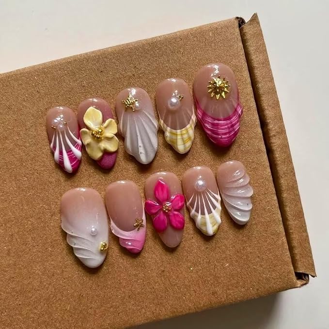 Luxury 3D Almond Press On Nails | Reusable & French Design