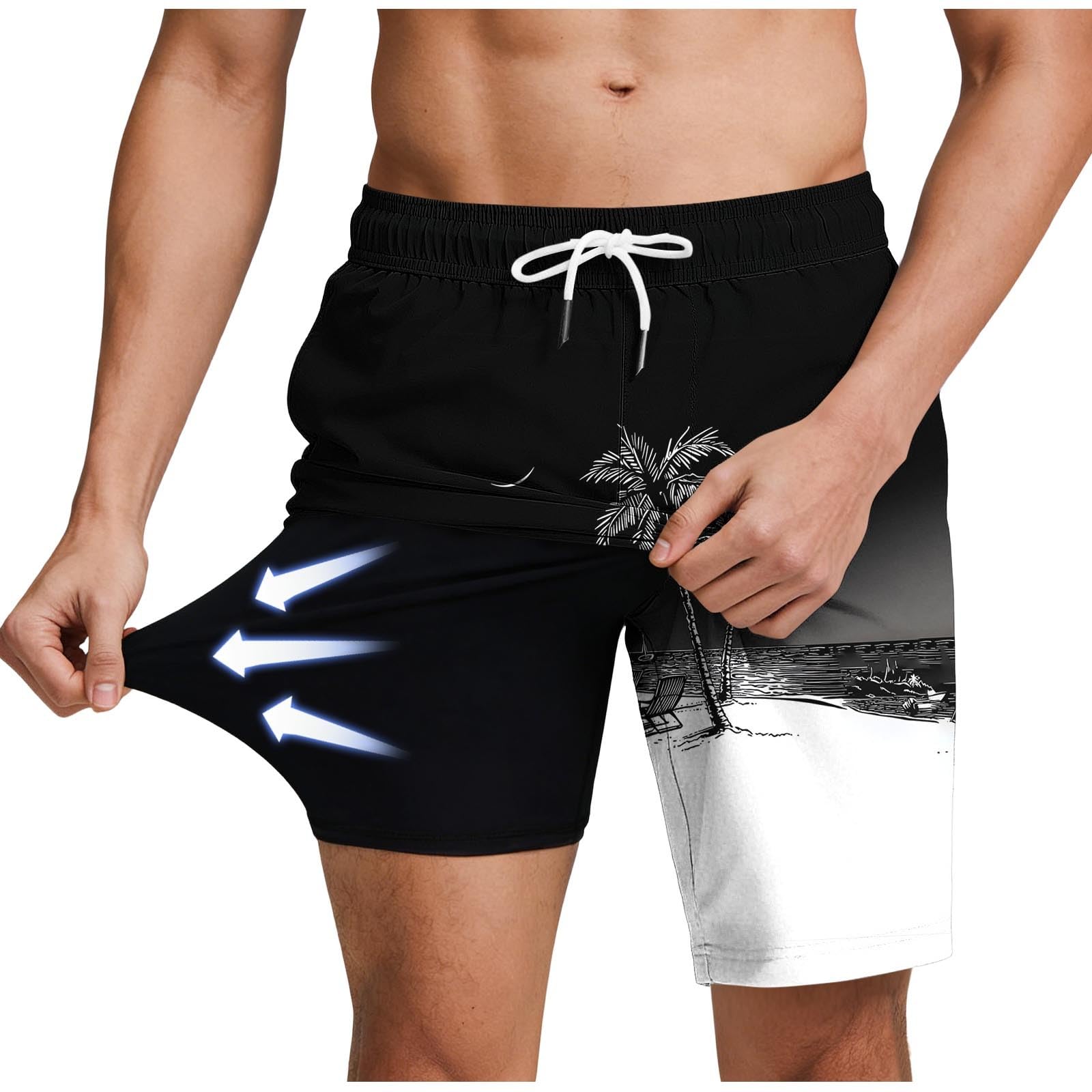 Mens Tie Dye Swim Shorts with Compression Liner 2 in 1 Swimming Shorts Lightweight Bathing Beach Shorts with Pockets - 2