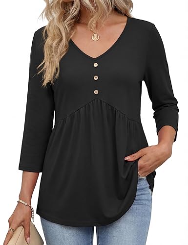AKEWEI 3/4 Sleeve Babydoll Tops for Women Ladies Tunics and