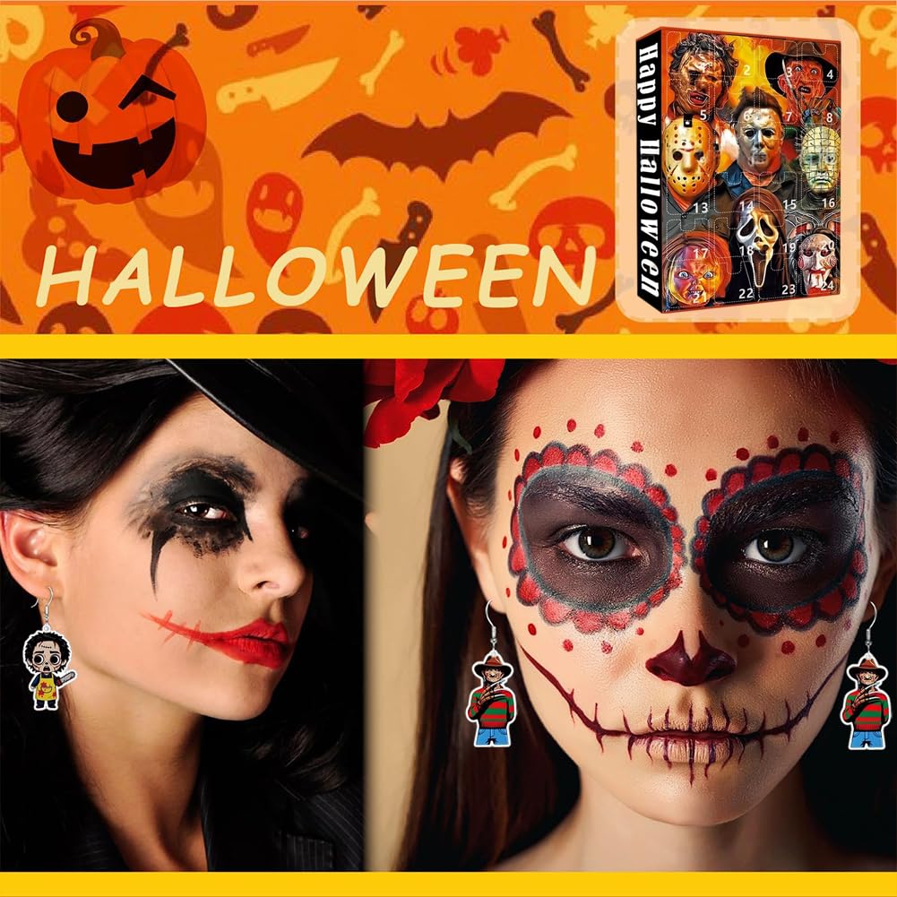 Calendrier de l'Avent Halloween 2025 avec 12 Boucles d’Oreilles Effrayantes Compte à Rebours Horreur pour Femme et Ado Idée Cadeau Halloween et Décoration de Fête