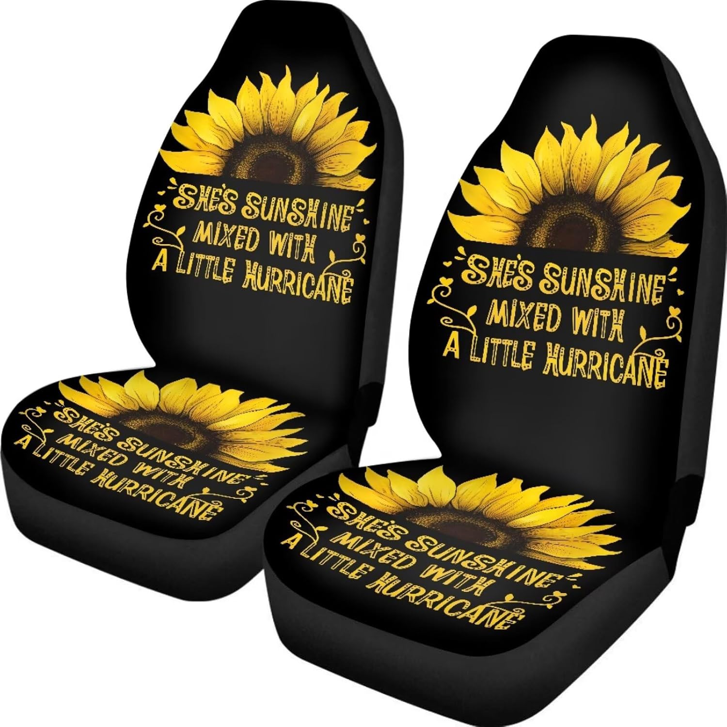 Sunshine Sunflower Car Seat Cover Set for Women Cute Auto Interior Accessories Sunflower Printed Vehicle Bucket Seat Pad Auto Front Seat Protectors,Fit Most Vehicle,Cars,Sedan