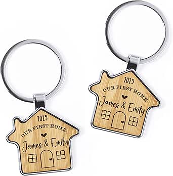 eBuyGB Set of 2 Personalised Our First Home House Keyring, Couples ...
