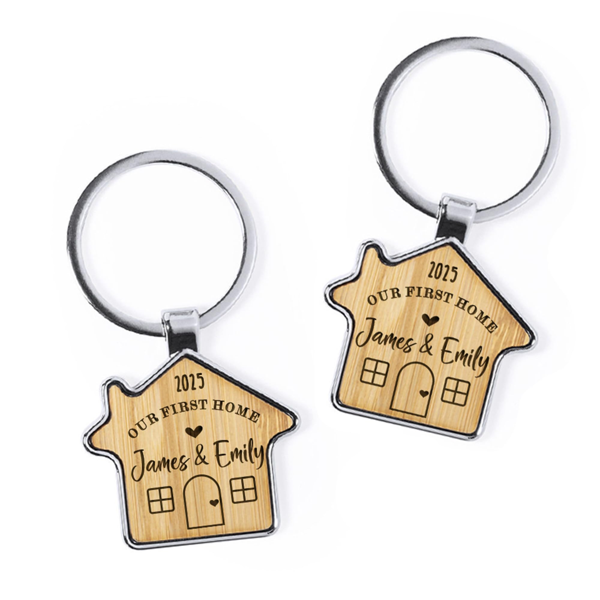 Ebuygb Unisex Brown Set Of 2 Personalised Our First Home Keyring, Couples House Warming Key Chain, Moving House Gift, New Home Keyrings, His & Hers Homeowner