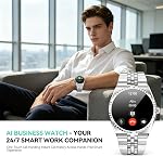Smart Watch avec 1.32" AMOLED Affichage, Bluetooth 5.4 Appels, 160+ Modes de sport, Fitness Tracker avec coeur Rate/SpO2/Stress/Sleep Moniteur, Waterproof Watch pour les hommes femmes Android et iOS argent