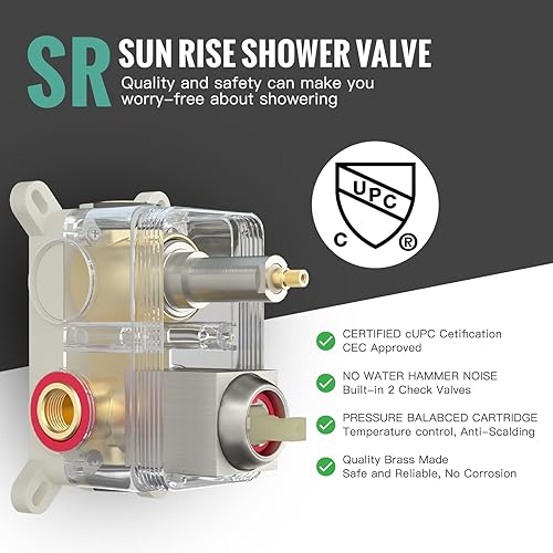 Miniatura 6 de SR SUN RISE Sistema de ducha de níquel cepillado de 20 pulgadas, juego de ducha montado en el techo, grifo de ducha (contiene grifo de ducha, cuerpo