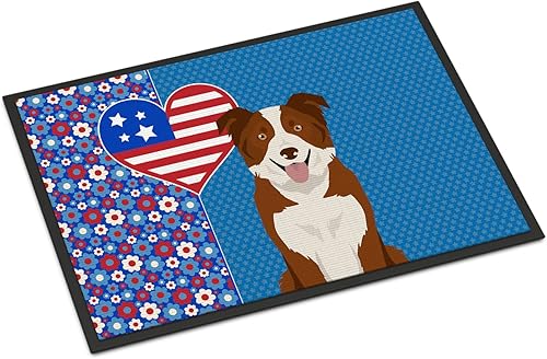 Caroline's Treasures WDK5137JMAT Red and White Border Collie USA American Indoor or Outdoor Mat 24x36, Front Door Mat Indoor Outdoor Rugs for