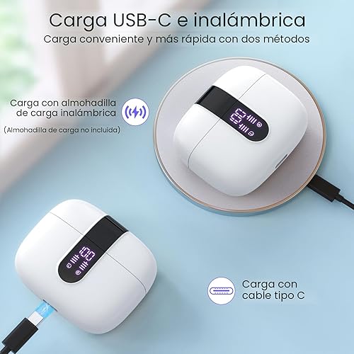 Miniatura 3 de TAGRY Auriculares Bluetooth Verdaderamente Inalámbricos Auriculares 60H Reproducción Pantalla LED de Energía Auriculares con Estuche de Carga