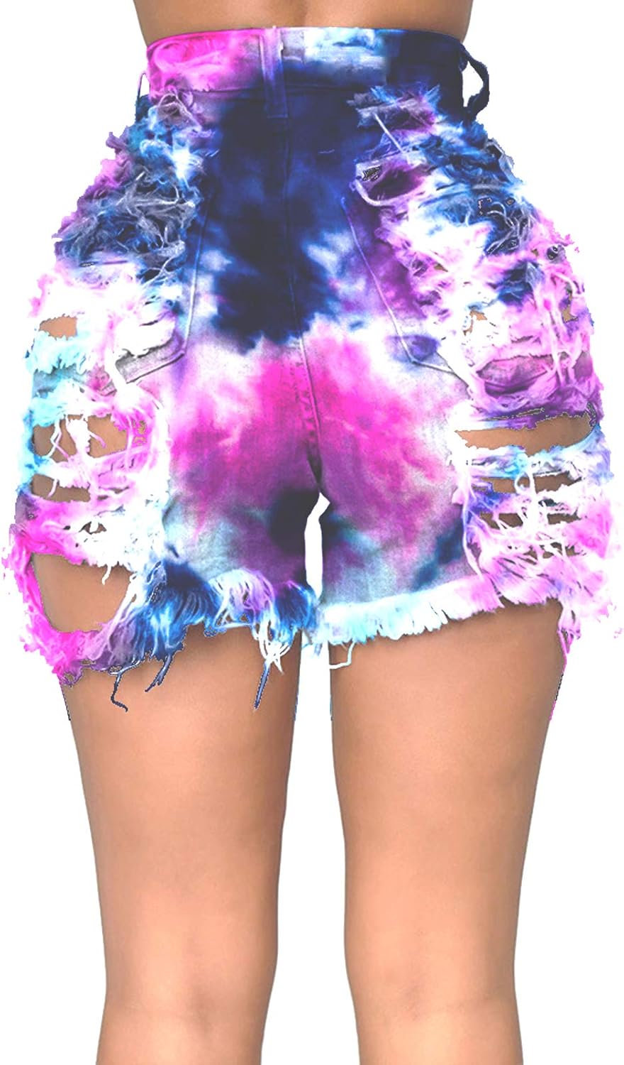 Romastory Womens High Waisted Jean Shorts Ripped Tie-dye Stretchy Denim Shorts for Women - Image 3