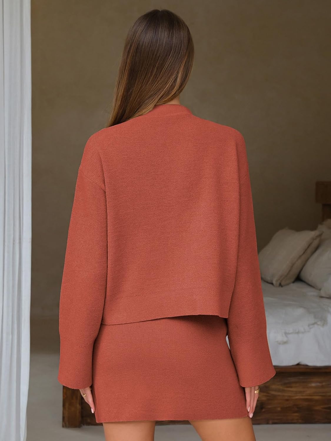 EXLURA Womens 2 Piece Skirt Sweater Sets V Neck Button Up Cardigan Mini Skirts Fall Winter Knit Trendy Outfits Pockets 2025 - Image 5